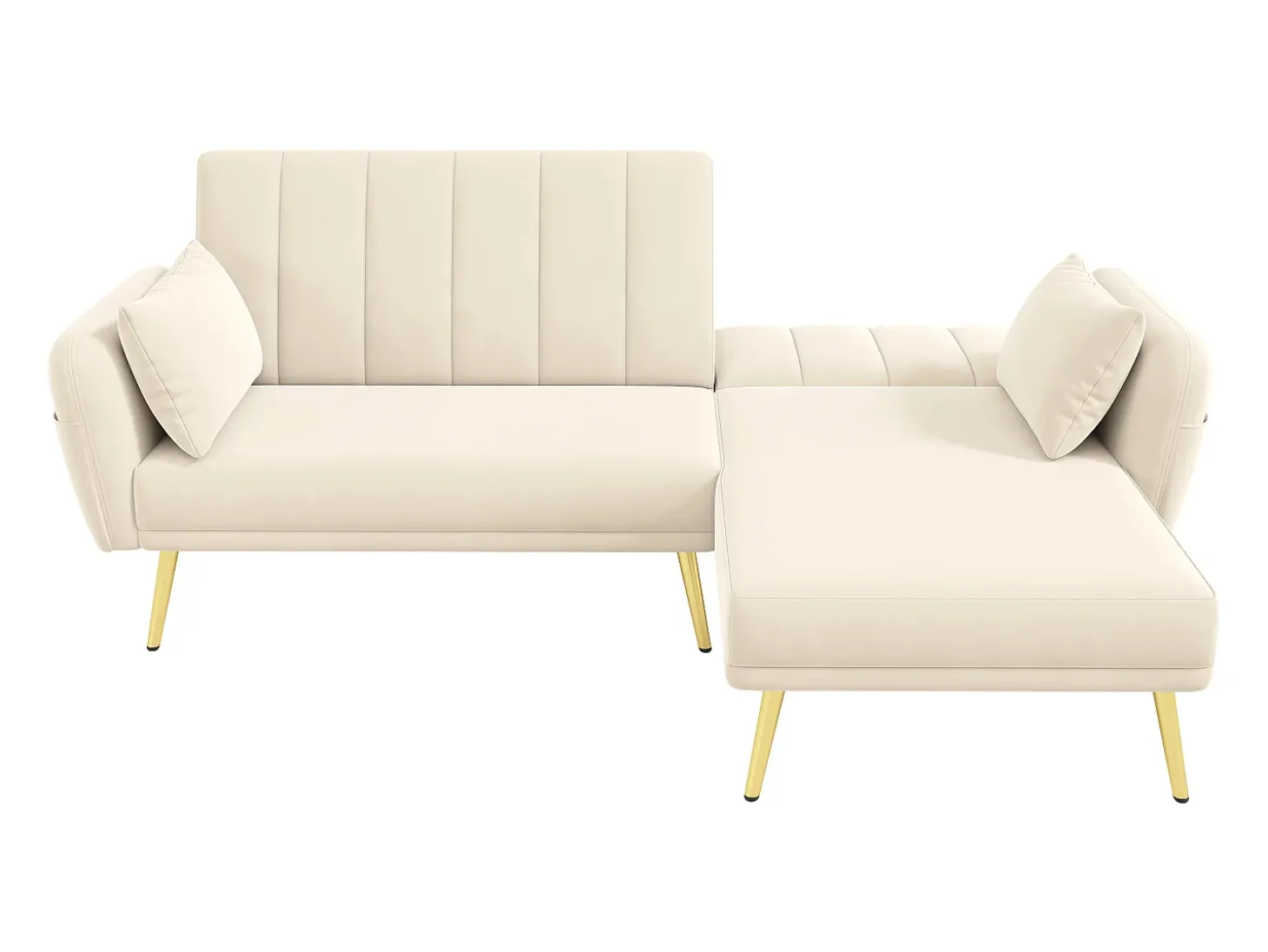 Sofá esquinero beige - Sofá de 3 plazas con respaldo ajustable en 3 posiciones y bolsillos laterales - Terciopelo