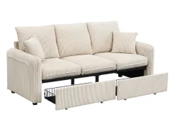 Sofá esquinero beige - Sofá de 3 plazas con 2 cajones y 2 taburetes de almacenaje - extraíble