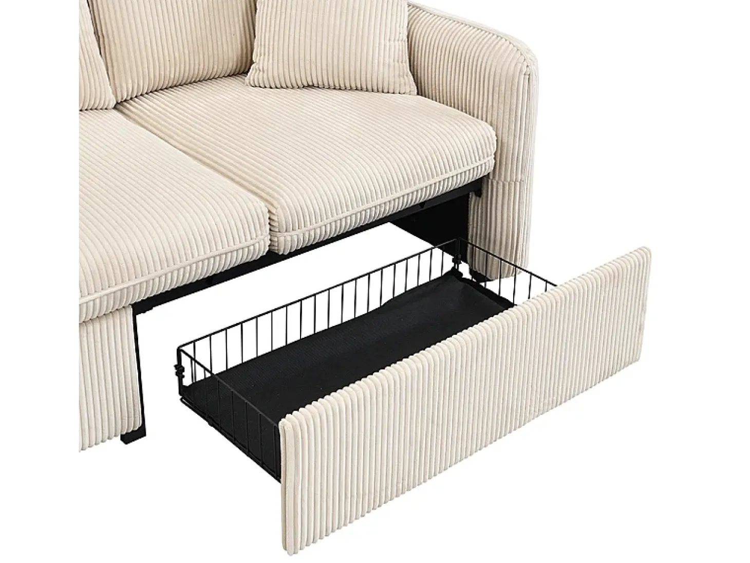 Sofá esquinero beige - Sofá de 3 plazas con 2 cajones y 2 taburetes de almacenaje - extraíble