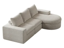 Sofá esquinero beige - Sofá de 3 plazas con 3 cojines y 2 reposacabezas - chenilla