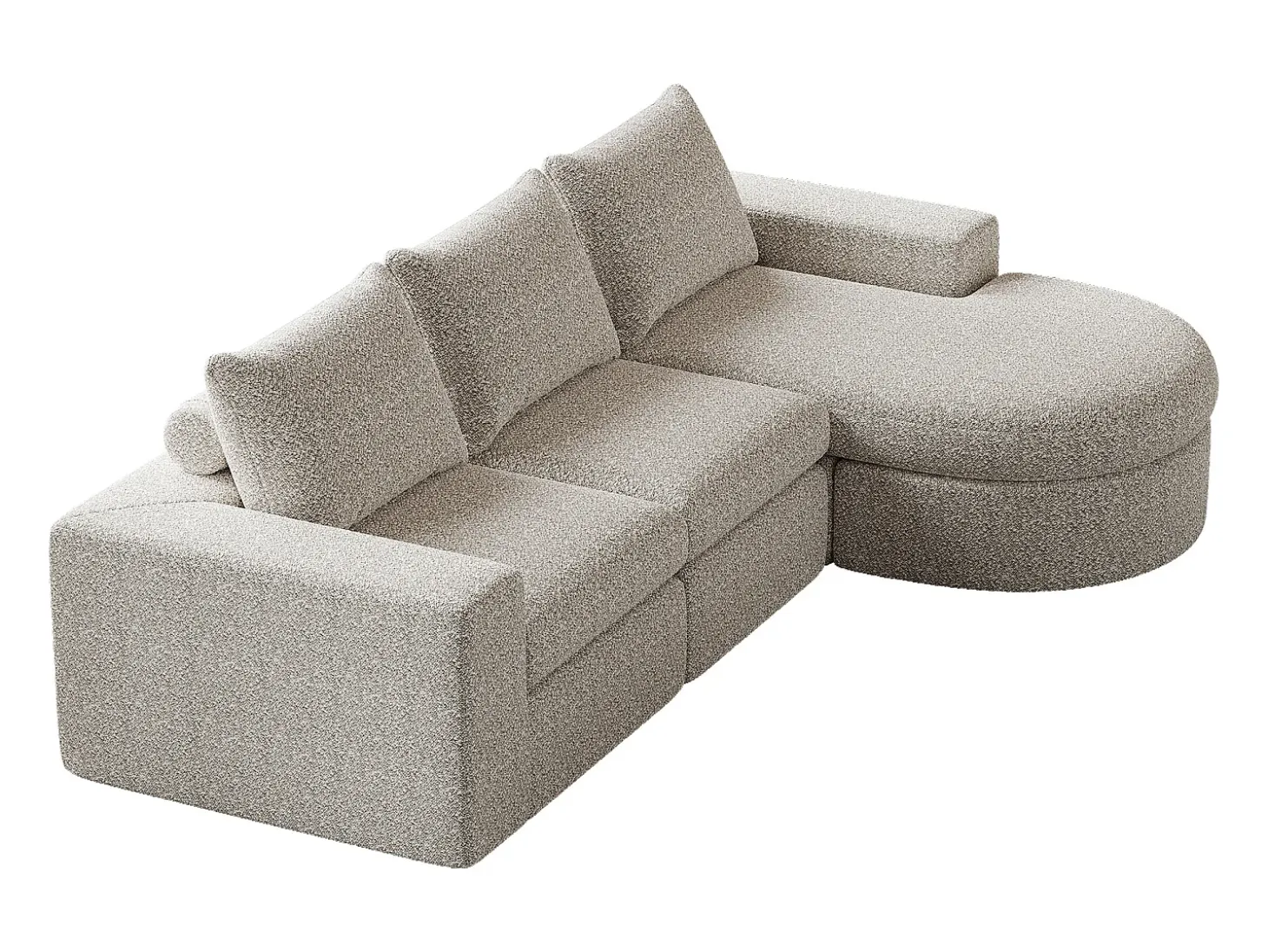 Sofá esquinero beige - Sofá de 3 plazas con 3 cojines y 2 reposacabezas - chenilla