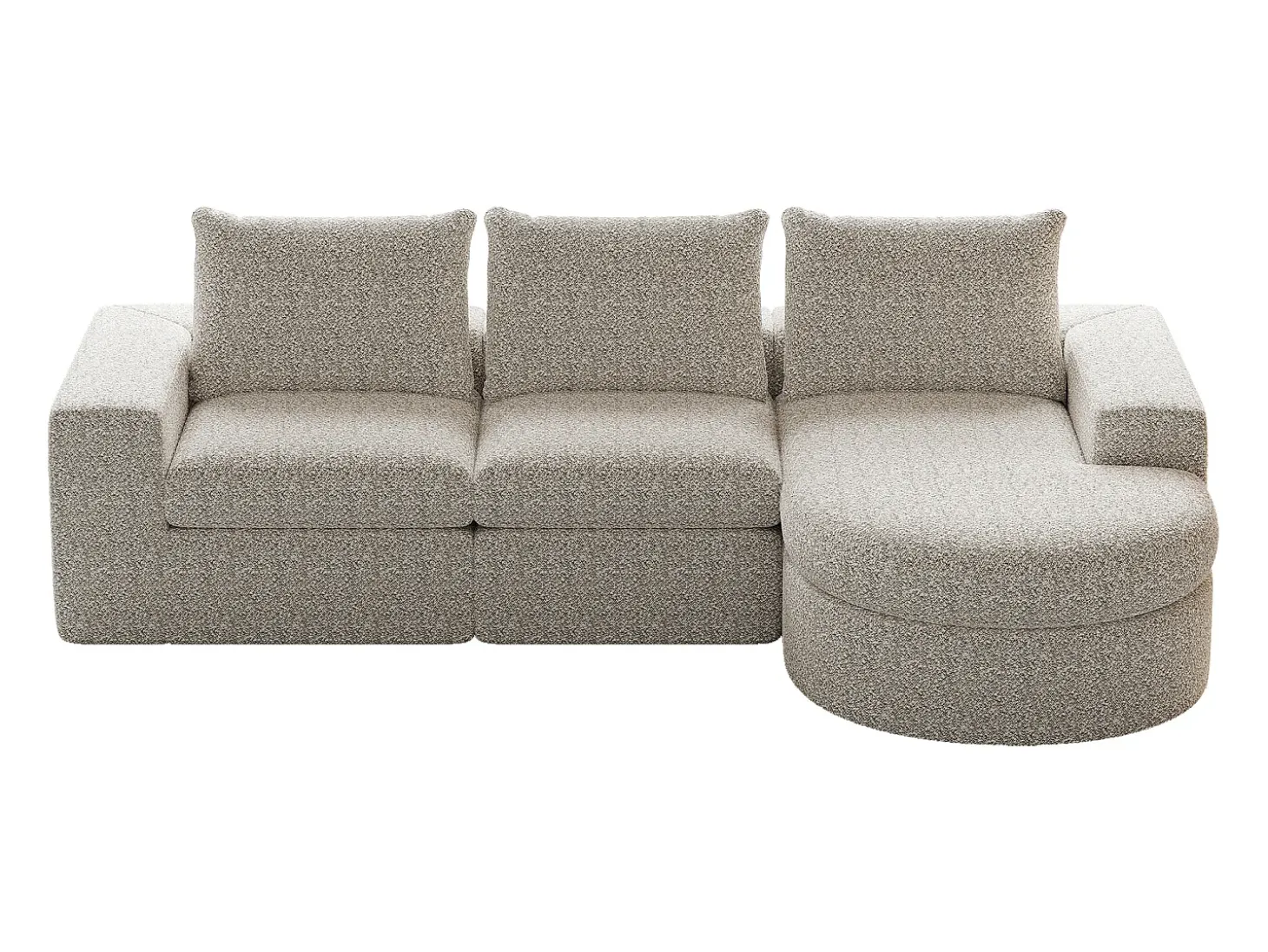 Sofá esquinero beige - Sofá de 3 plazas con 3 cojines y 2 reposacabezas - chenilla