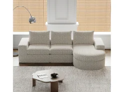 Sofá esquinero beige - Sofá de 3 plazas con 3 cojines y 2 reposacabezas - chenilla
