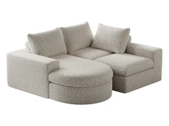 Sofá esquinero beige - Sofá de 3 plazas con 3 cojines y 2 reposacabezas - chenilla