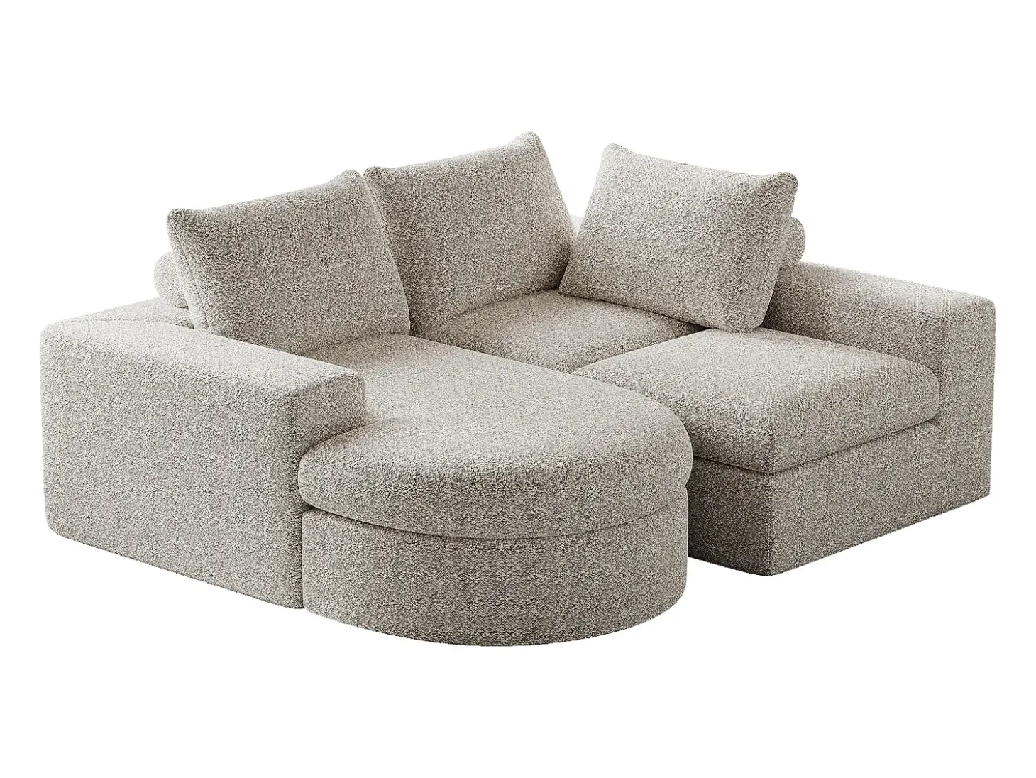 Sofá esquinero beige - Sofá de 3 plazas con 3 cojines y 2 reposacabezas - chenilla