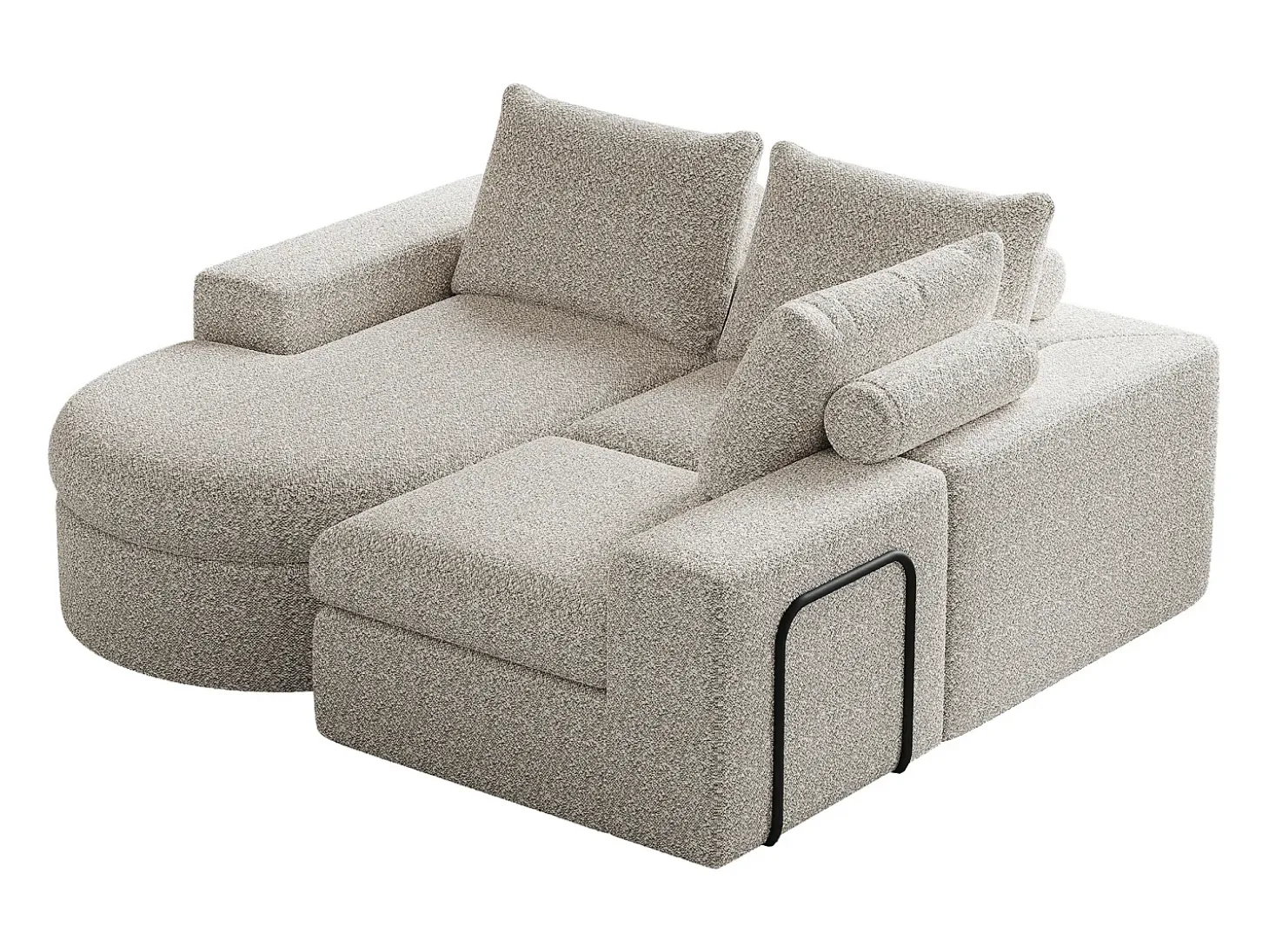 Sofá esquinero beige - Sofá de 3 plazas con 3 cojines y 2 reposacabezas - chenilla