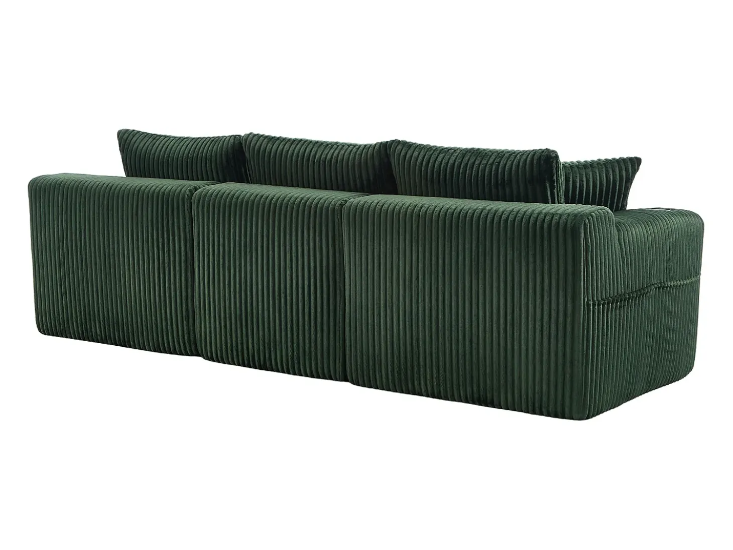 Sofá esquinero con portavasos - Sofá de 3 plazas con cinco cojines y bolsillos laterales - pana verde