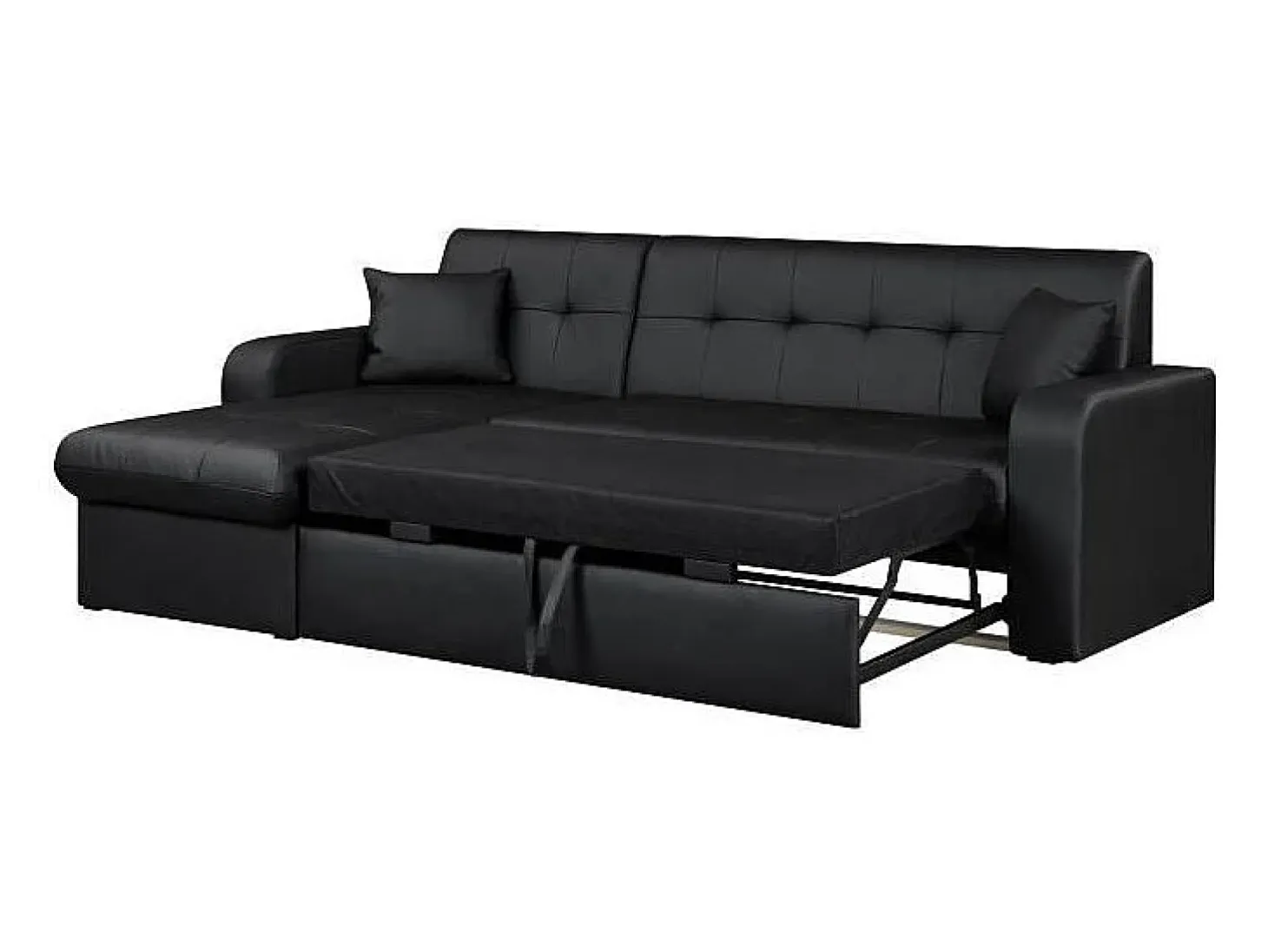 Sofá esquinero convertible de 3 plazas con almacenaje - Negro de imitación cuero - Estilo contemporáneo - L 235 x P 85 cm