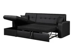 Sofá esquinero convertible de 3 plazas con almacenaje - Negro de imitación cuero - Estilo contemporáneo - L 235 x P 85 cm