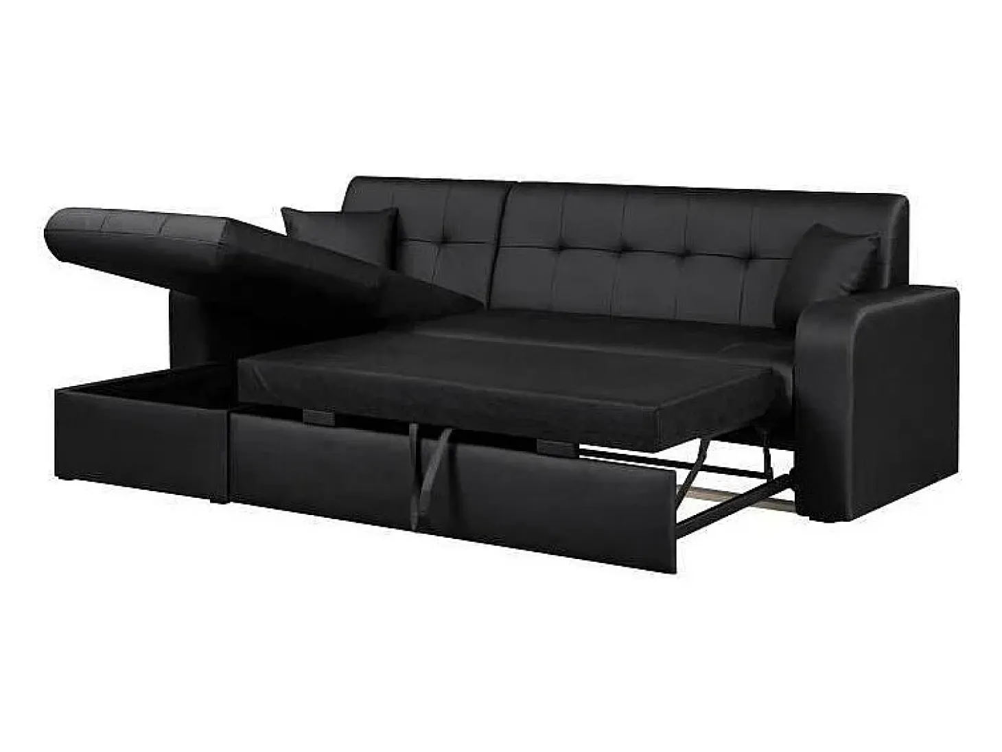 Sofá esquinero convertible de 3 plazas con almacenaje - Negro de imitación cuero - Estilo contemporáneo - L 235 x P 85 cm