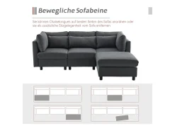 Sofá esquinero de 3 o 4 plazas, tapizado en forma de L, tejido de lino, 220 x 83 x 81 cm, color gris