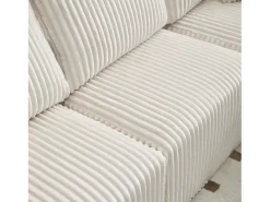 Sofá esquinero de 3 plazas con chaise longue y 5 cojines - Tejido pana - Beige