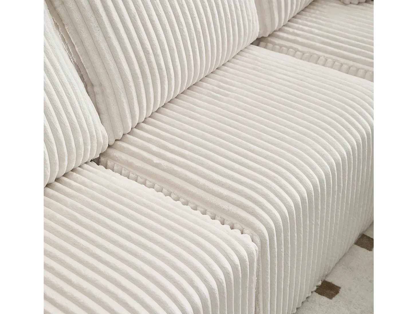 Sofá esquinero de 3 plazas con chaise longue y 5 cojines - Tejido pana - Beige