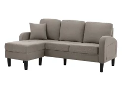 Sofá esquinero de 3 plazas con chaise longue - 185 x 118 x 82 cm - tejido transpirable de algodón y lino - Gris oscuro antiguo