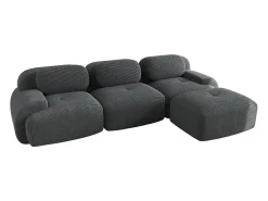 Sofá esquinero gris - Sofá de 3 plazas con reposabrazos curvos y cojines decorativos - pana