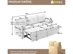 Sofá esquinero modular convertible - 3 plazas con almacenaje - Incluye cojines y bolsillo lateral - 2 en 1 (día/noche)