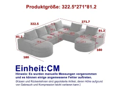Sofá esquinero modular de 6 plazas con chaise longue - Tejido chenilla beige - No requiere montaje