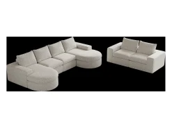 Sofá esquinero modular de 6 plazas con chaise longue - Tejido chenilla beige - No requiere montaje