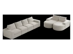 Sofá esquinero modular de 6 plazas con chaise longue - Tejido chenilla beige - No requiere montaje