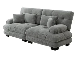 Sofá gris de 2 plazas - Sofá recto con 2 cojines lumbares y 2 cojines decorativos - chenilla