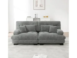 Sofá gris de 2 plazas - Sofá recto con 2 cojines lumbares y 2 cojines decorativos - chenilla