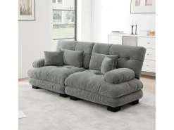 Sofá gris de 2 plazas - Sofá recto con 2 cojines lumbares y 2 cojines decorativos - chenilla