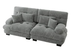 Sofá gris de 2 plazas - Sofá recto con 2 cojines lumbares y 2 cojines decorativos - chenilla