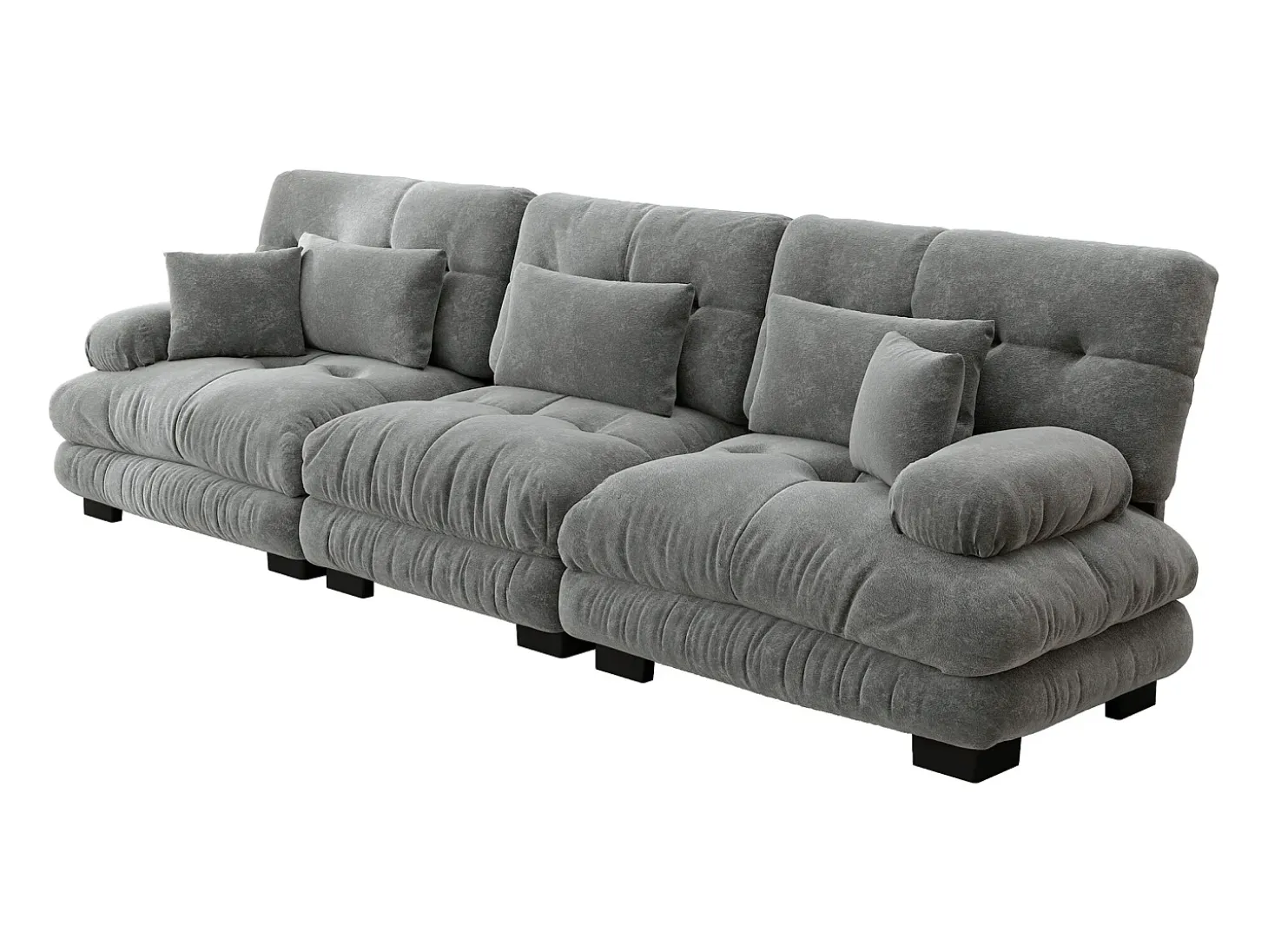 Sofá gris de 3 plazas - Sofá recto con 3 cojines lumbares y 3 cojines decorativos - chenilla