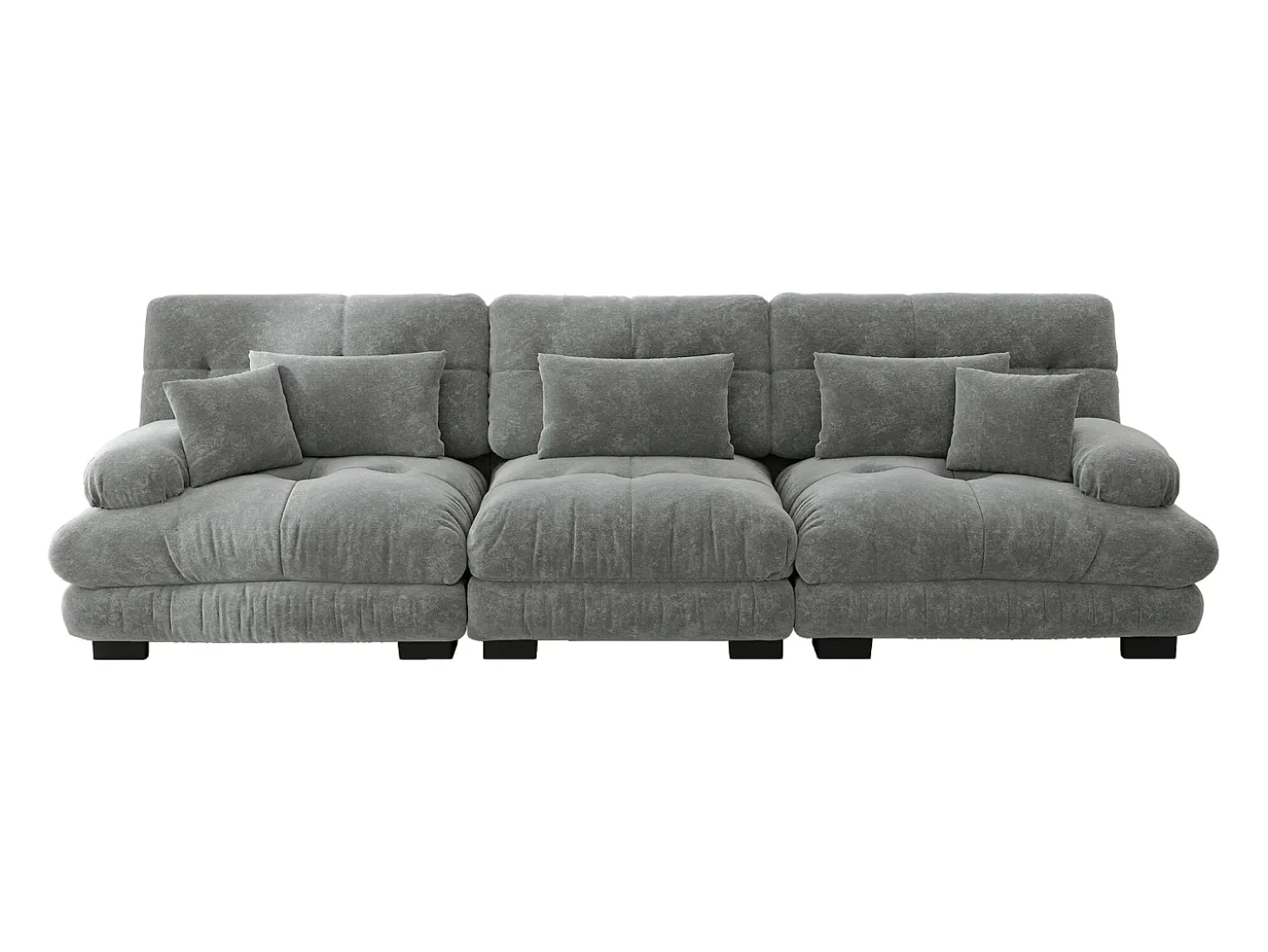 Sofá gris de 3 plazas - Sofá recto con 3 cojines lumbares y 3 cojines decorativos - chenilla