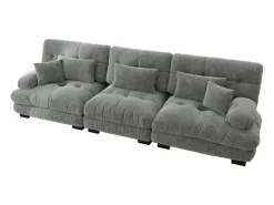 Sofá gris de 3 plazas - Sofá recto con 3 cojines lumbares y 3 cojines decorativos - chenilla