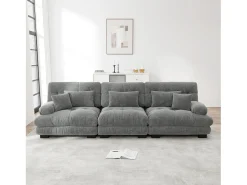 Sofá gris de 3 plazas - Sofá recto con 3 cojines lumbares y 3 cojines decorativos - chenilla