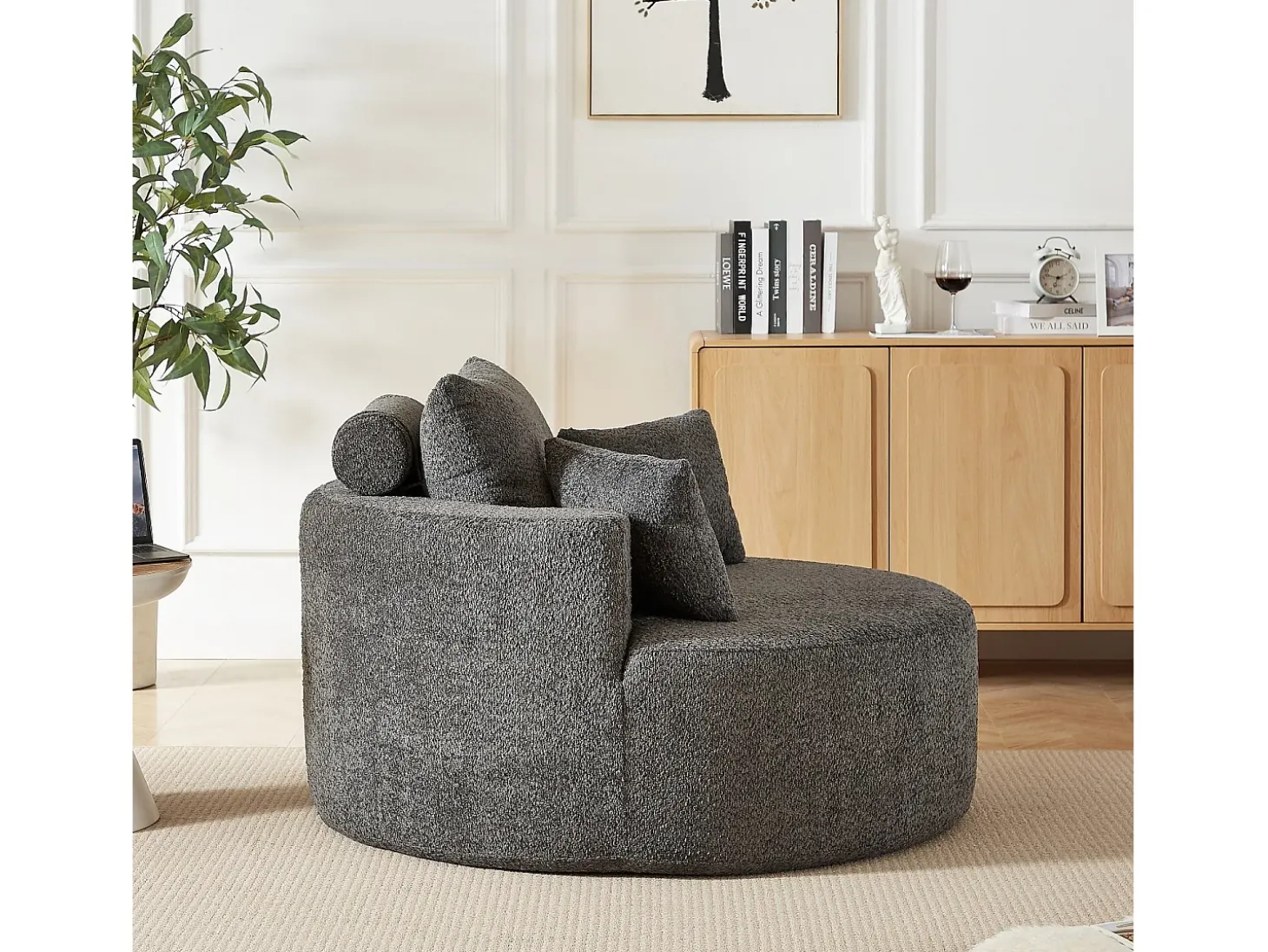 Sofá individual, Sofá tapizado con reposabrazos y respaldo - Chenilla gris - para salón y dormitorio