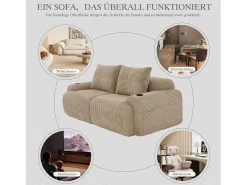 Sofá moderno de 2 plazas - 200 x 99 x 80 cm - con portavasos + bolsillo de almacenamiento - terciopelo - caqui