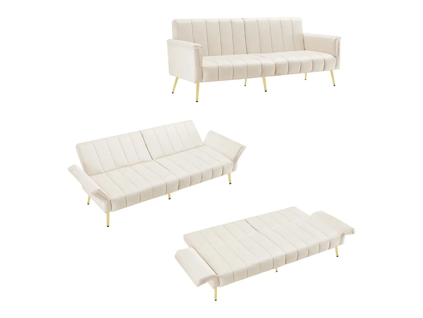 Sofá moderno de terciopelo beige con respaldo y reposabrazos ajustables – para salón, dormitorio o cine en casa