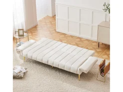 Sofá moderno de terciopelo beige con respaldo y reposabrazos ajustables – para salón, dormitorio o cine en casa