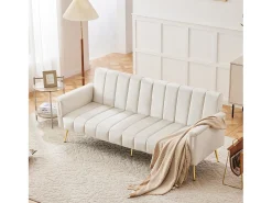 Sofá moderno de terciopelo beige con respaldo y reposabrazos ajustables – para salón, dormitorio o cine en casa