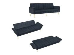 Sofá moderno de terciopelo negro con respaldo y reposabrazos ajustables – para salón, dormitorio o cine en casa