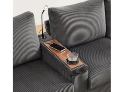 Sofá moderno en forma de U - con USB, Type-C y lámpara de lectura - con luces LED en la puerta - con portavasos y 2 reposapiés - pana acanalada - Gris