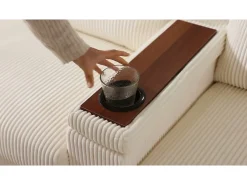 Sofá moderno en forma de U - con USB, Type-C y lámpara de lectura - con luces LED en la puerta - con portavasos y 2 reposapiés - pana acanalada - Gris