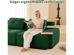Sofá Modular 3 plazas en Pana, con 3 cojines, 74cm asiento extra profundo, 293x104x69cm, Verde