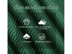 Sofá Modular 3 plazas en Pana, con 3 cojines, 74cm asiento extra profundo, 293x104x69cm, Verde