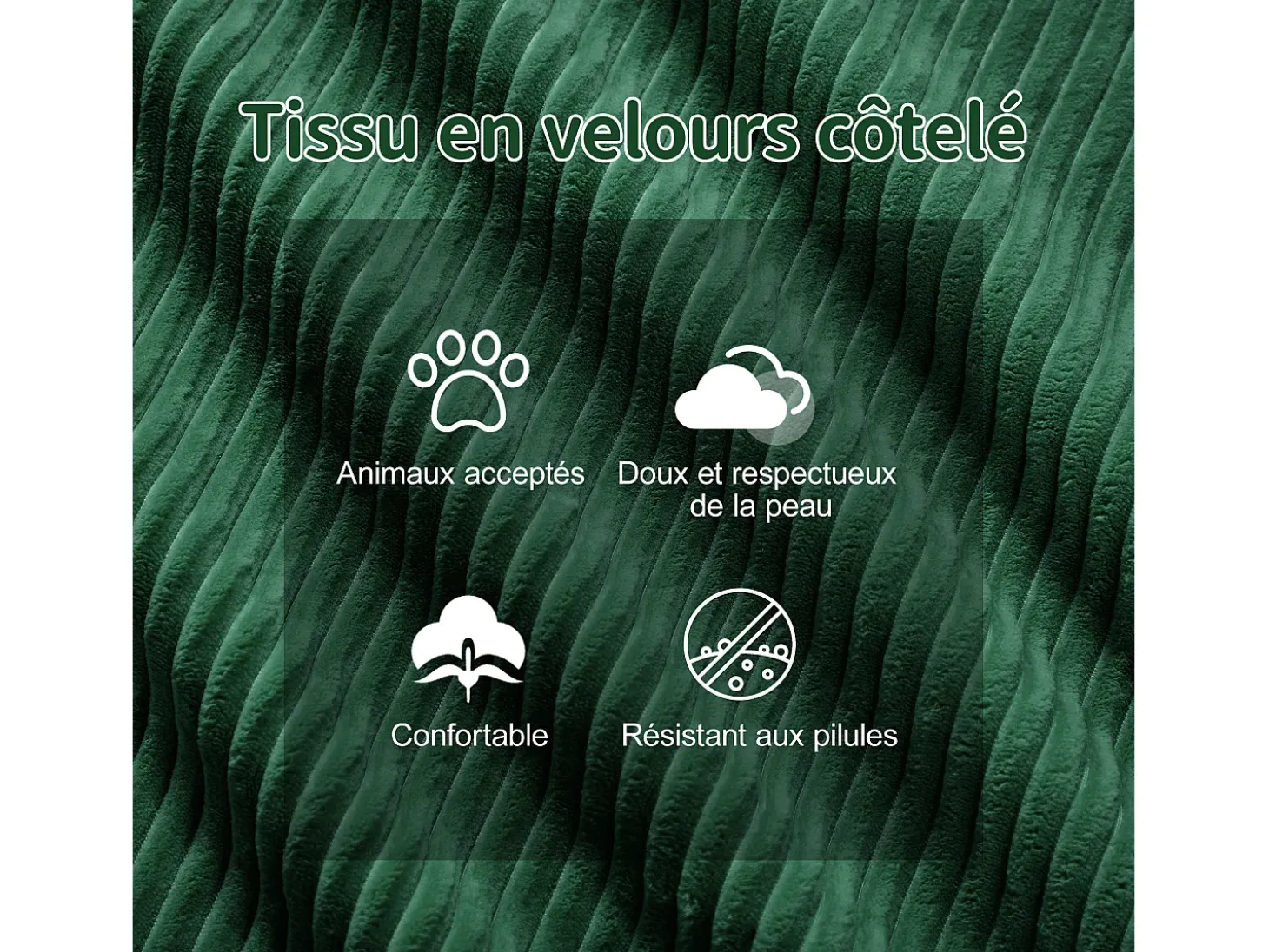 Sofá Modular 3 plazas en Pana, con 3 cojines, 74cm asiento extra profundo, 293x104x69cm, Verde