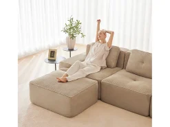 Sofá Modular 2 plazas en Pana con 2 cojines, sin montaje, 204x104x69cm, Beige
