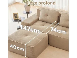 Sofá Modular 2 plazas en Pana con 2 cojines, sin montaje, 204x104x69cm, Beige