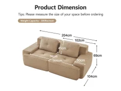 Sofá Modular 2 plazas en Pana con 2 cojines, sin montaje, 204x104x69cm, Beige