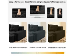 Sofá Modular 2 plazas en Pana, con otomana y 2 cojines, 204x177x69cm, Negro