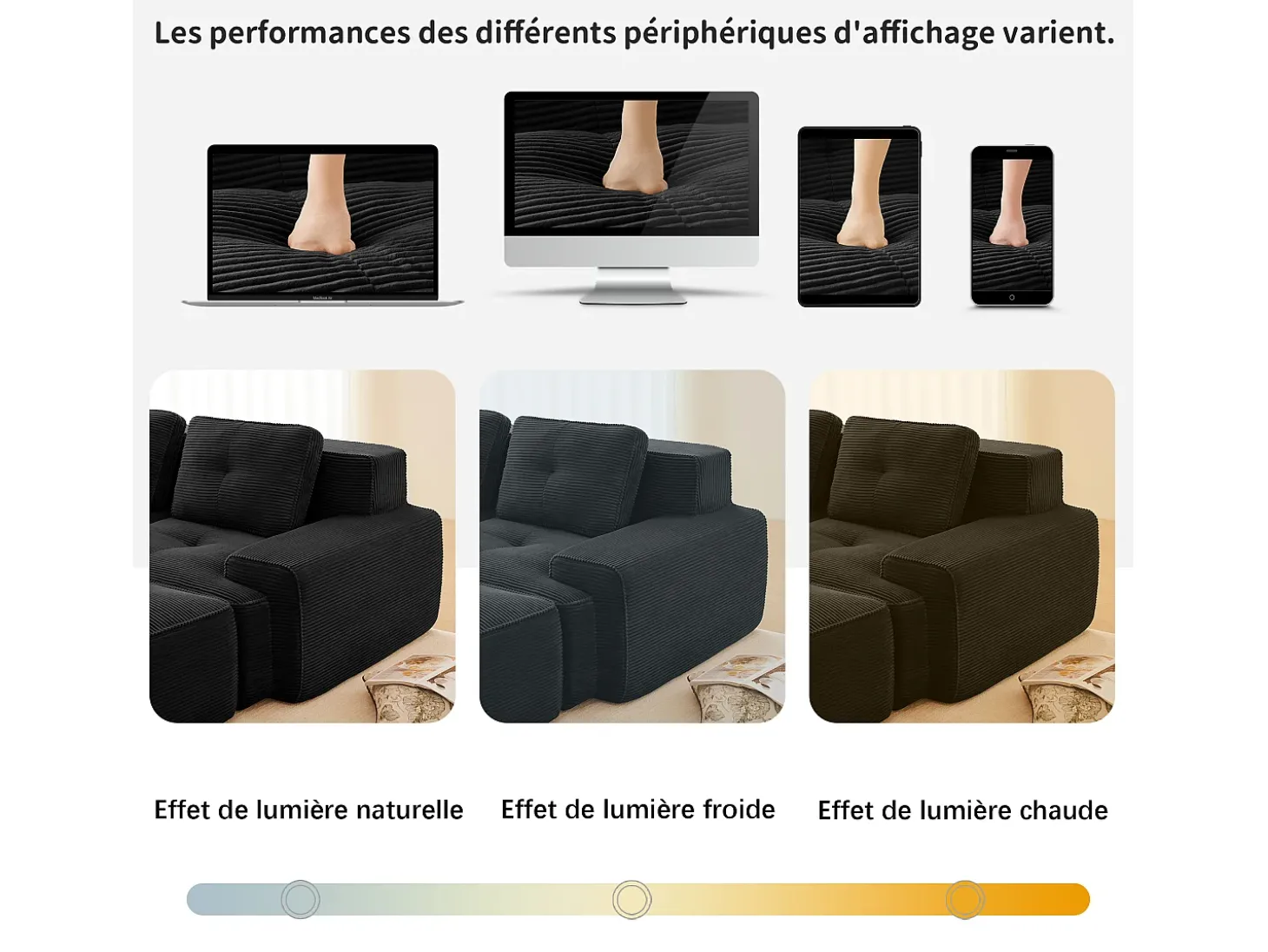Sofá Modular 2 plazas en Pana con 2 cojines, sin montaje, 204x104x69cm, Negro