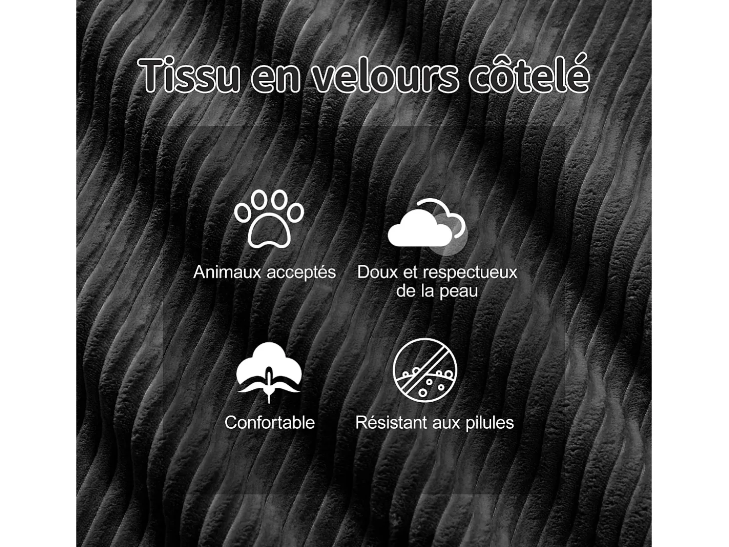 Sofá Modular 2 plazas en Pana con 2 cojines, sin montaje, 204x104x69cm, Negro