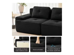 Sofá Modular 2 plazas en Pana con 2 cojines, sin montaje, 204x104x69cm, Negro