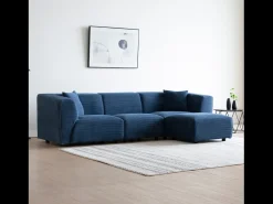 Sofá modular 4 plazas: sofá recto 3 plazas + 1 escabel pana azul Monroe